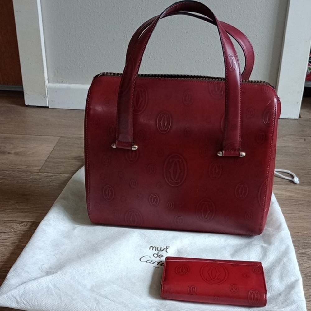 Must De Cartier Red Leather Satchel and Wallet Set